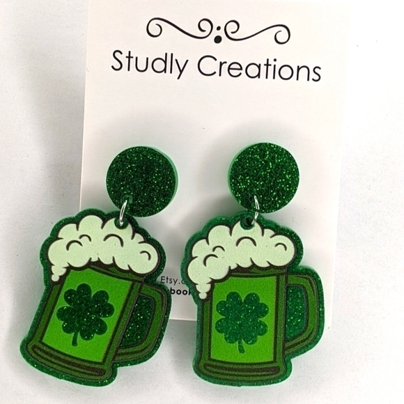 𝅺studlycreations st Patrick's  sparkle oversized statement earrings kawaii - Picture 1 of 2